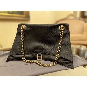 Balenciaga Crush Large Crackled Leather Black Shoulder Bag 💯% Authentic 🥇